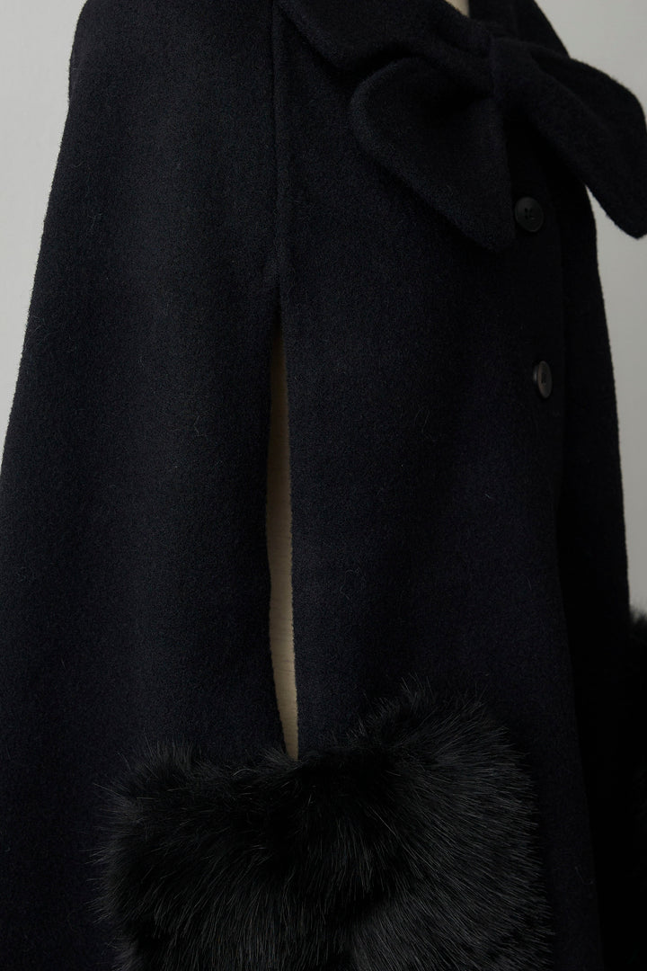 [予約]ウールタッチファーポケットポンチョコート