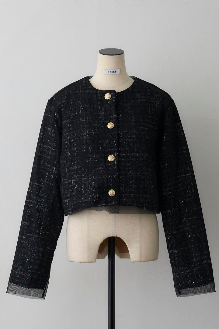 [予約]ツイード×チュールレイヤードクロップドジャケット