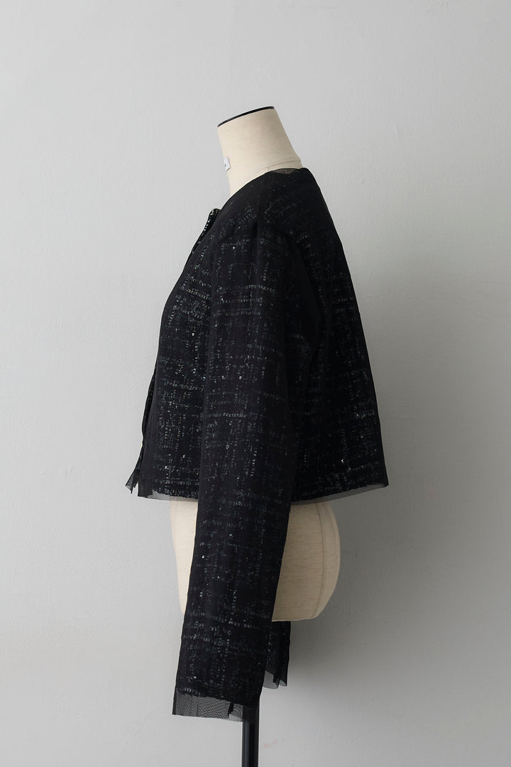 [予約]ツイード×チュールレイヤードクロップドジャケット