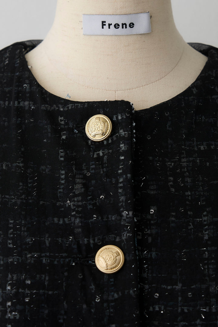 [予約]ツイード×チュールレイヤードクロップドジャケット