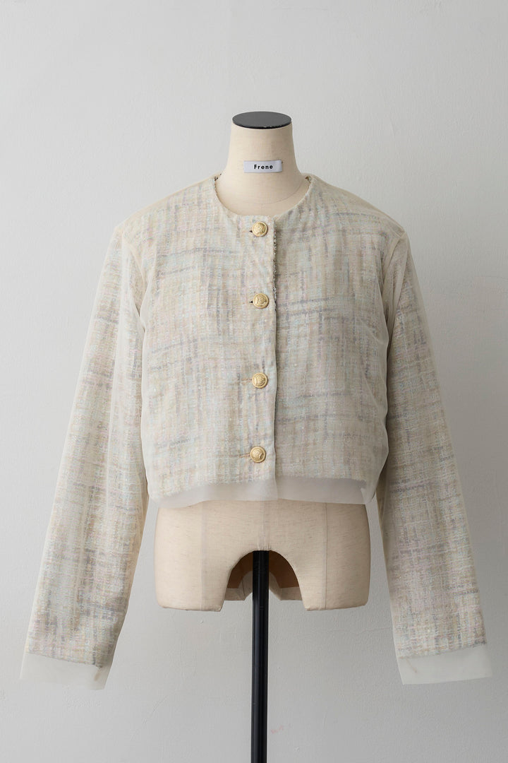 [予約]ツイード×チュールレイヤードクロップドジャケット