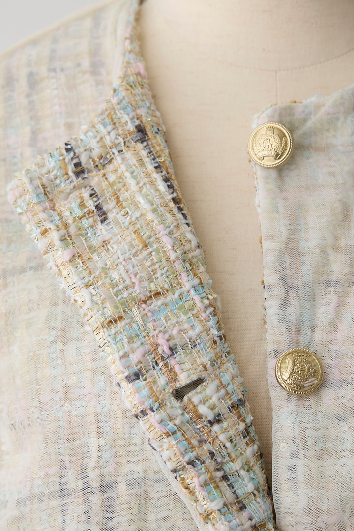 [予約]ツイード×チュールレイヤードクロップドジャケット