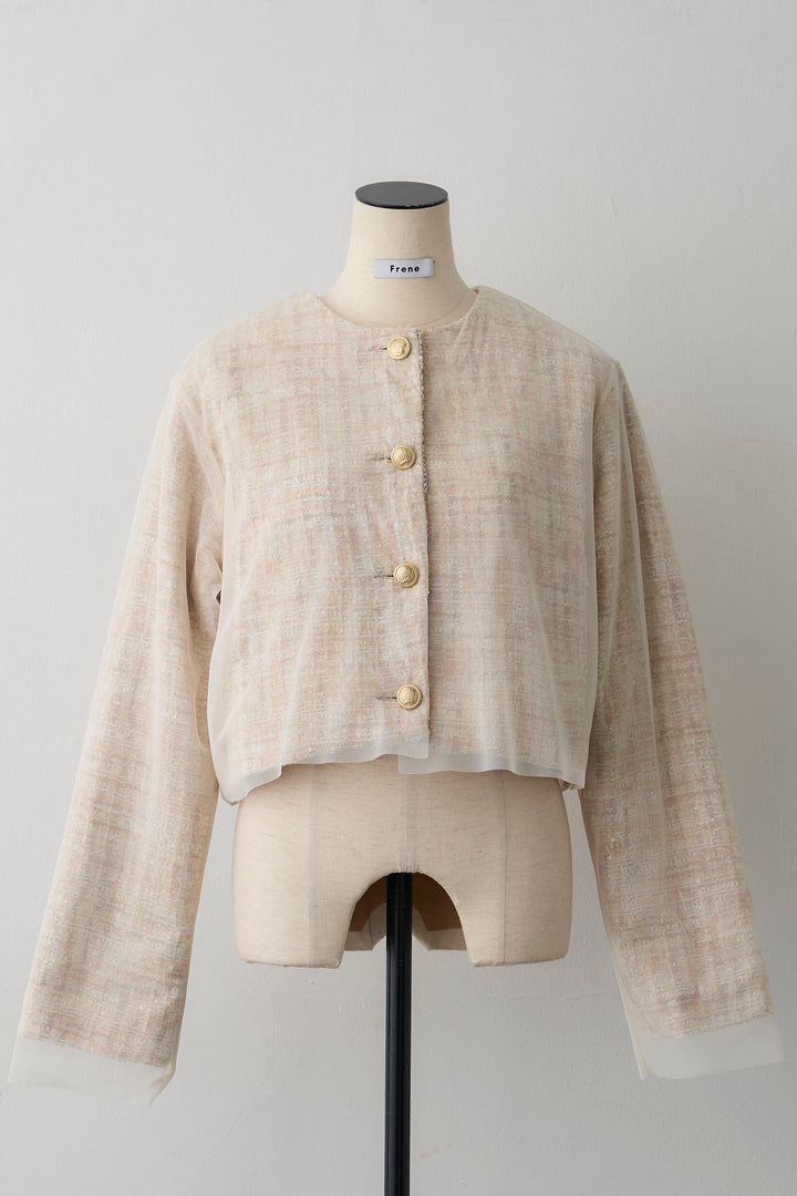 [予約]ツイード×チュールレイヤードクロップドジャケット