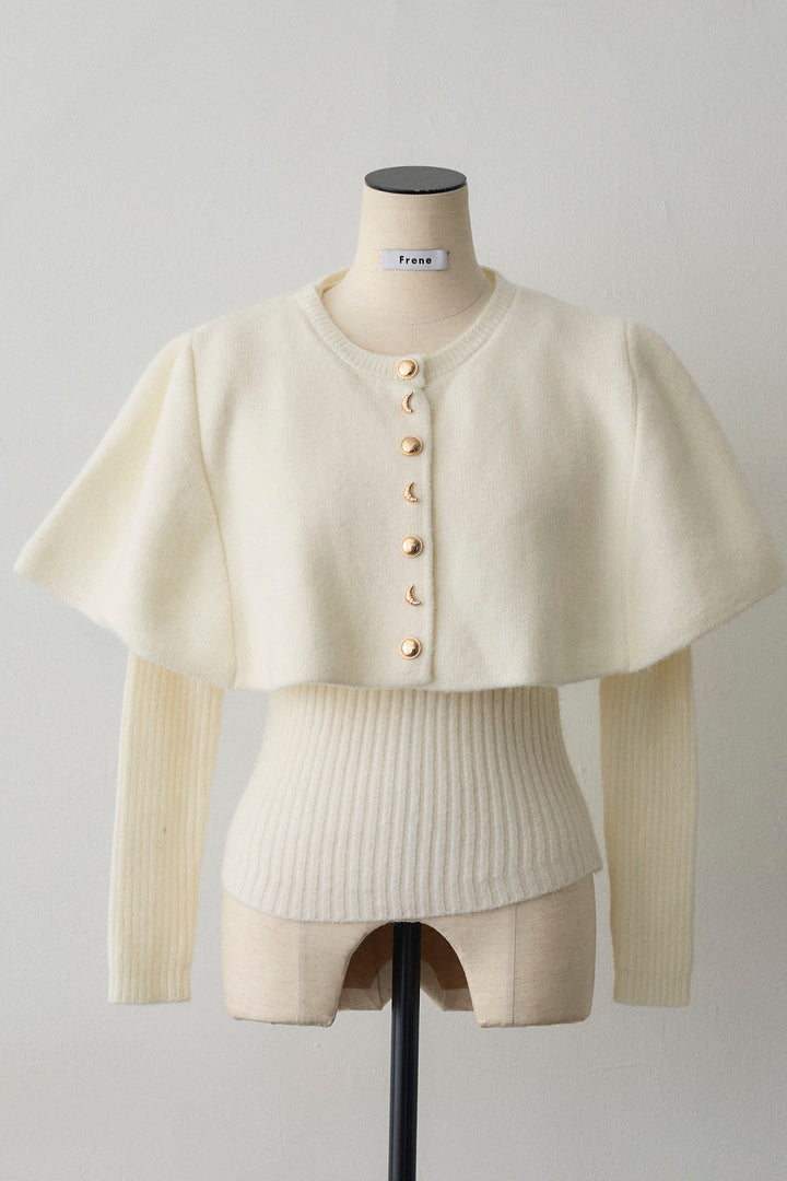 [予約]ミックス釦ケープ2wayニット