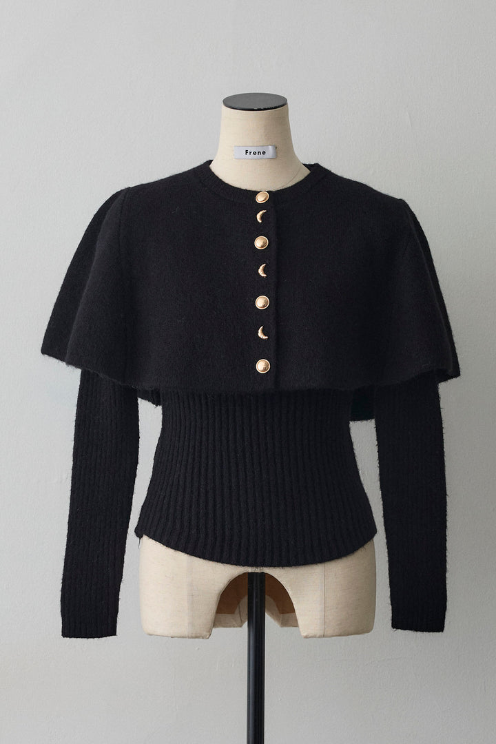 [予約]ミックス釦ケープ2wayニット