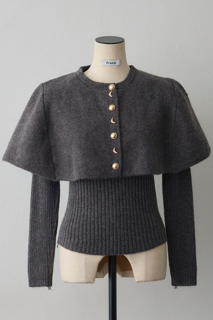 [予約]ミックス釦ケープ2wayニット