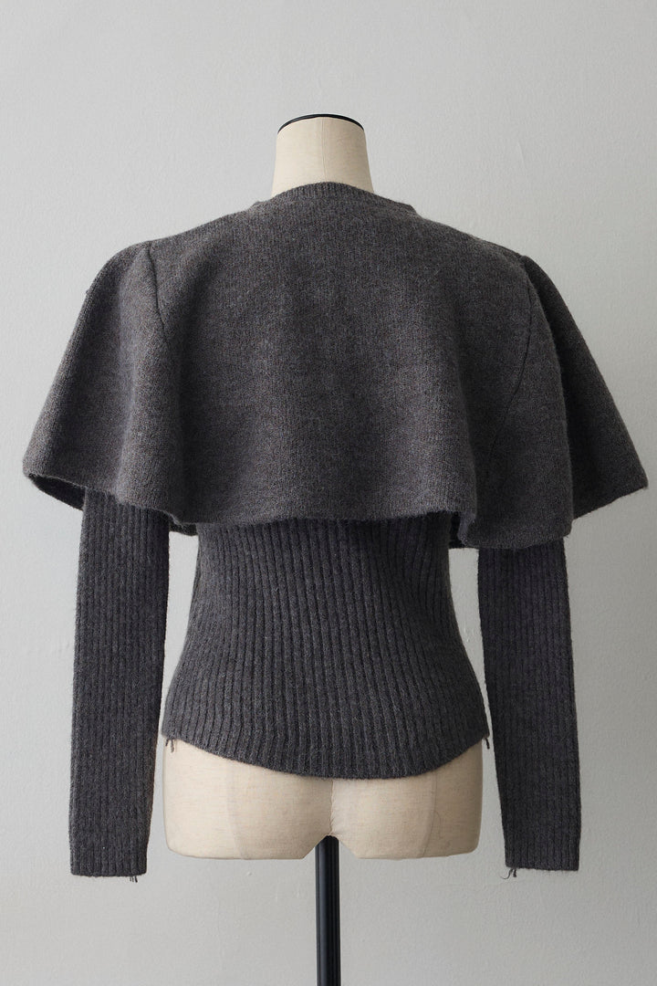 [予約]ミックス釦ケープ2wayニット