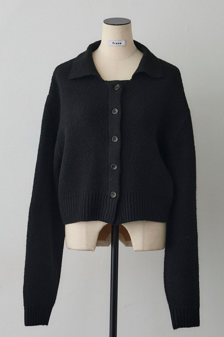 [予約]メランジニットポロ襟クロップドカーデ