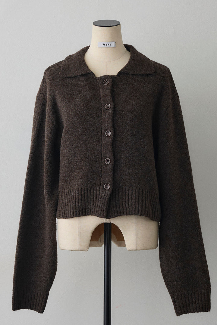 [予約]メランジニットポロ襟クロップドカーデ