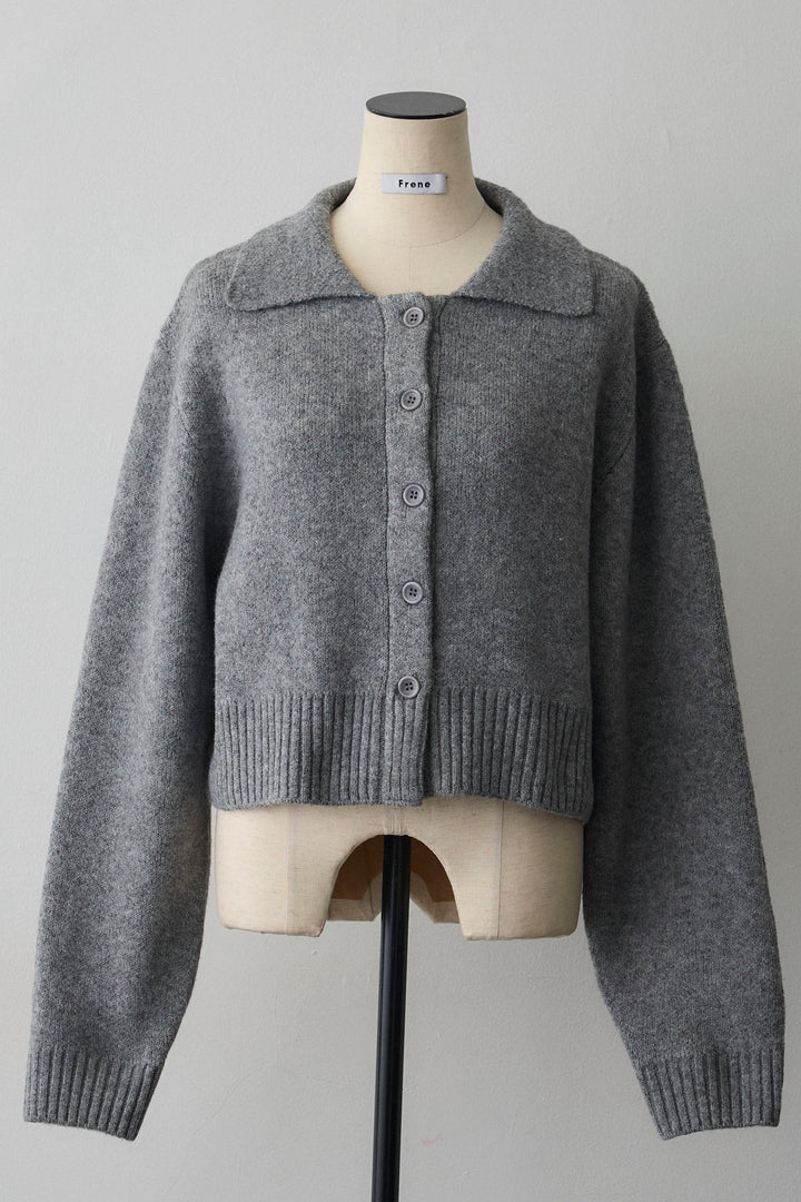 [予約]メランジニットポロ襟クロップドカーデ