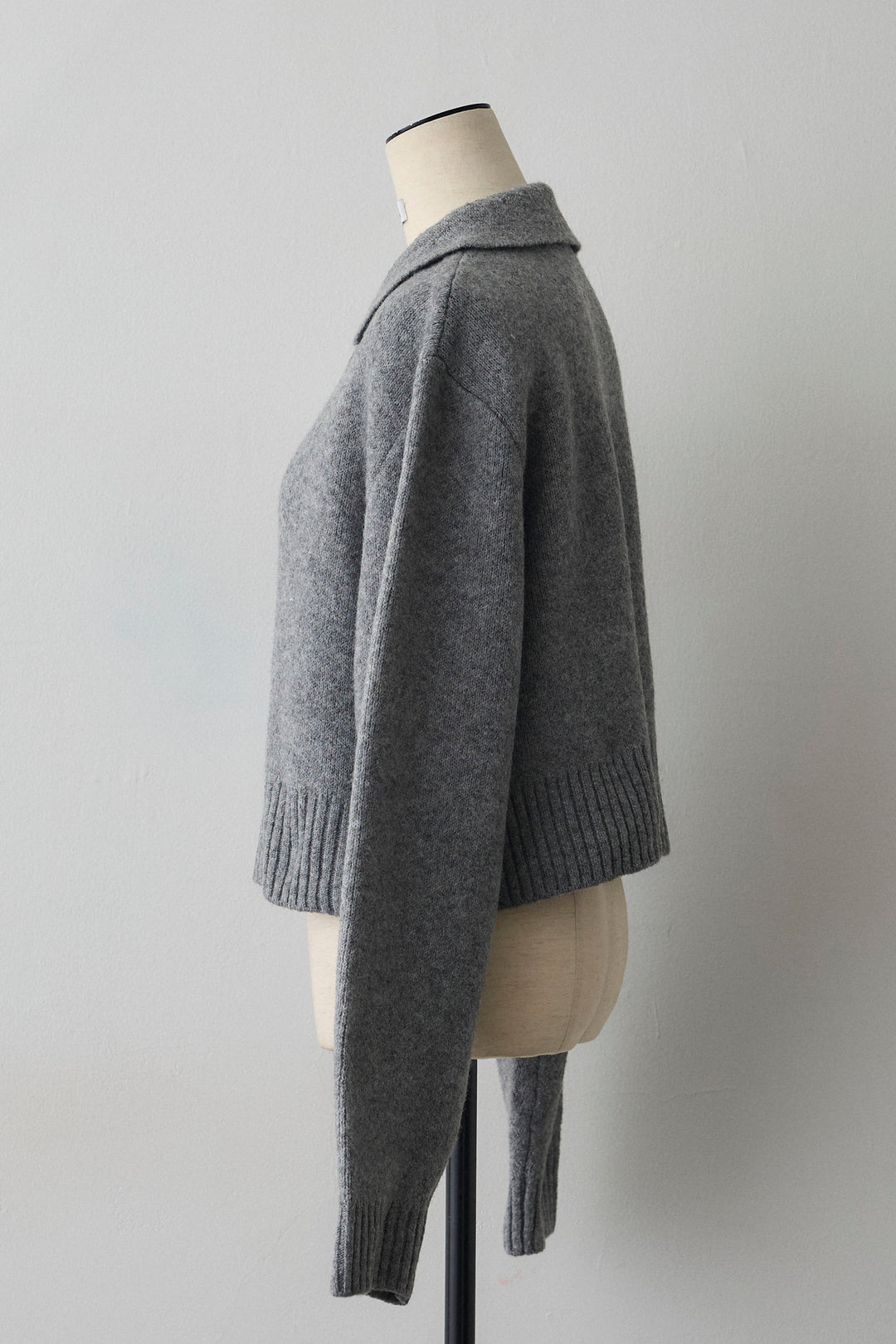 [予約]メランジニットポロ襟クロップドカーデ