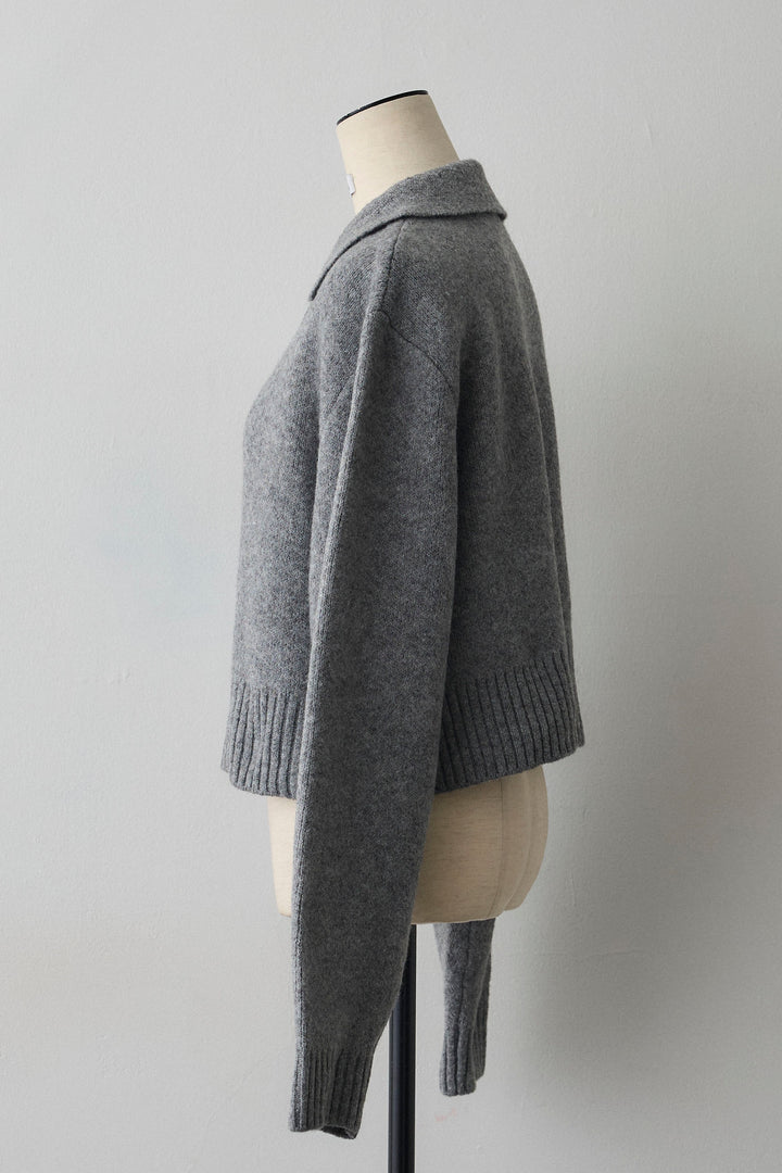 [予約]メランジニットポロ襟クロップドカーデ