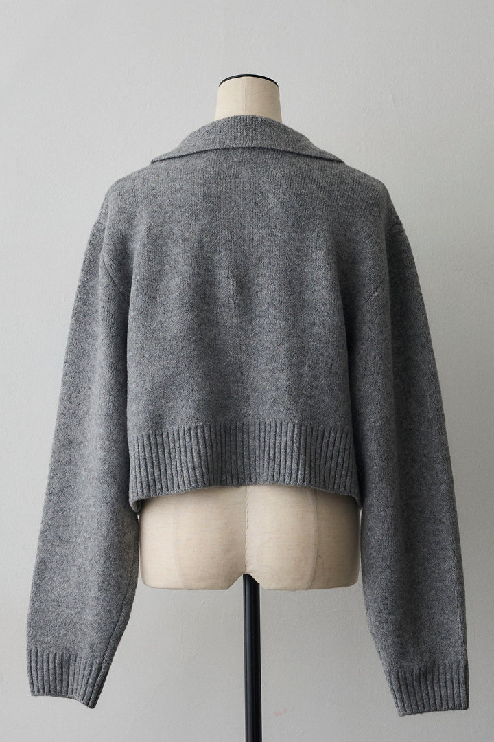 [予約]メランジニットポロ襟クロップドカーデ