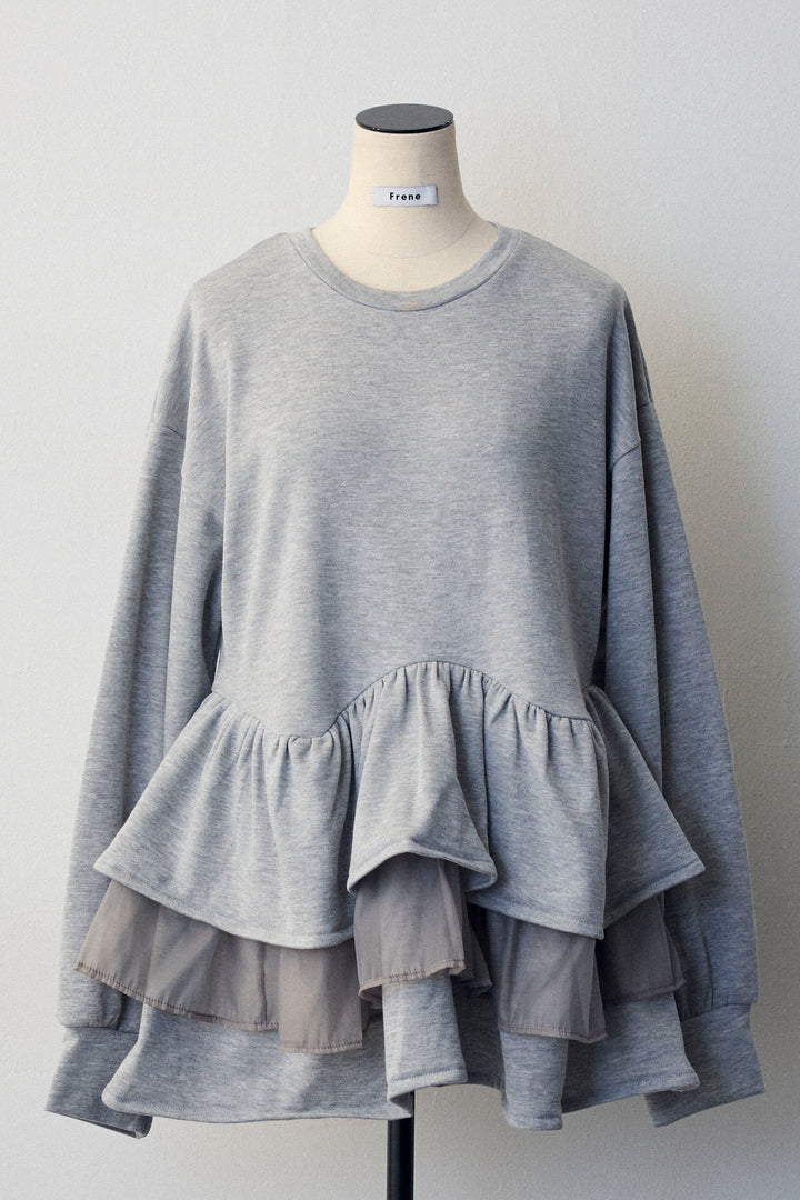 [予約]異素材ミックスフリルティアードスウェットPO