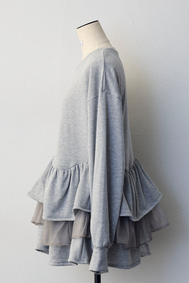 [予約]異素材ミックスフリルティアードスウェットPO