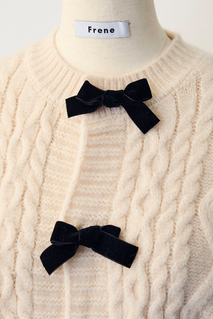 [予約]ベロアリボンケーブルニットカーデ