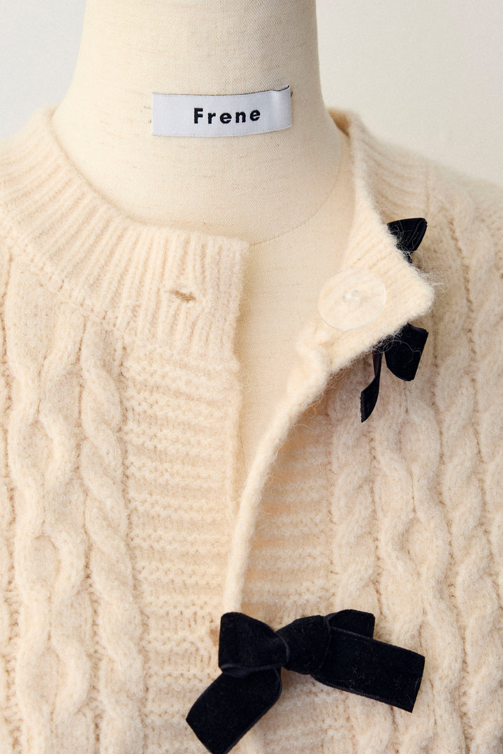 [予約]ベロアリボンケーブルニットカーデ