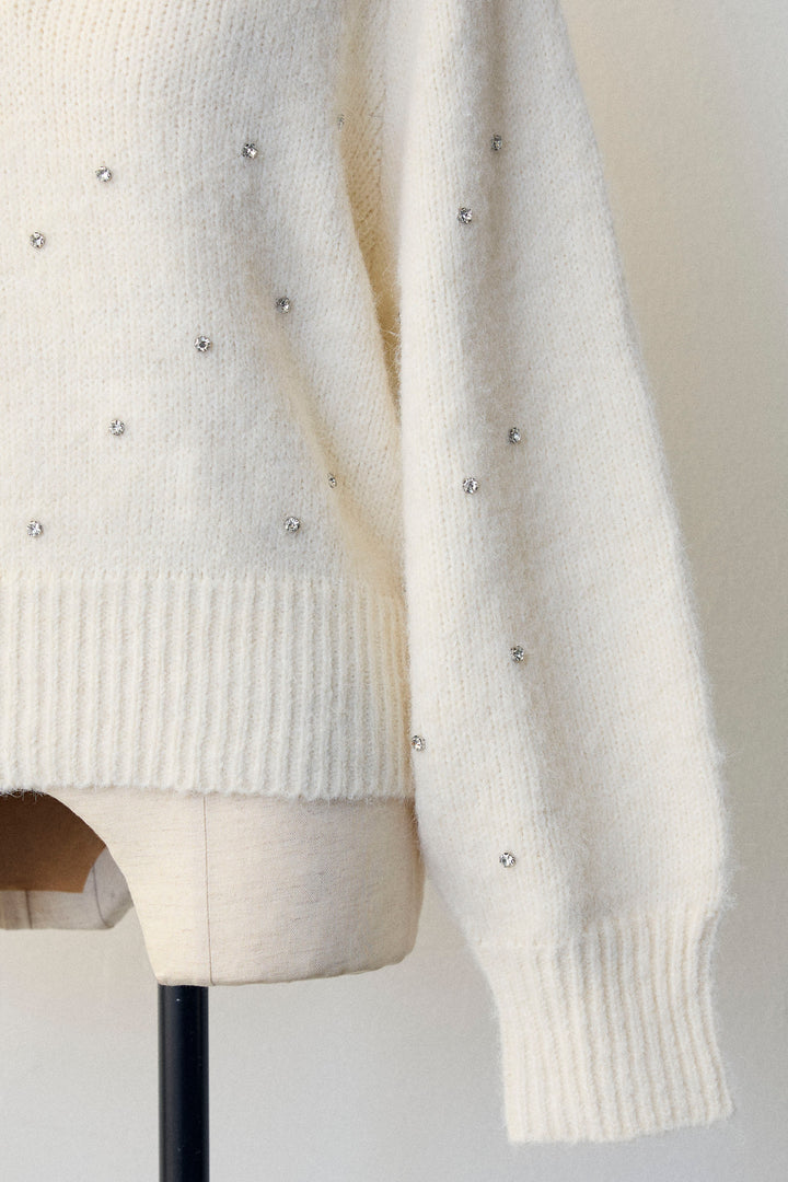 [予約]シャツ襟ラインストーンニットPO