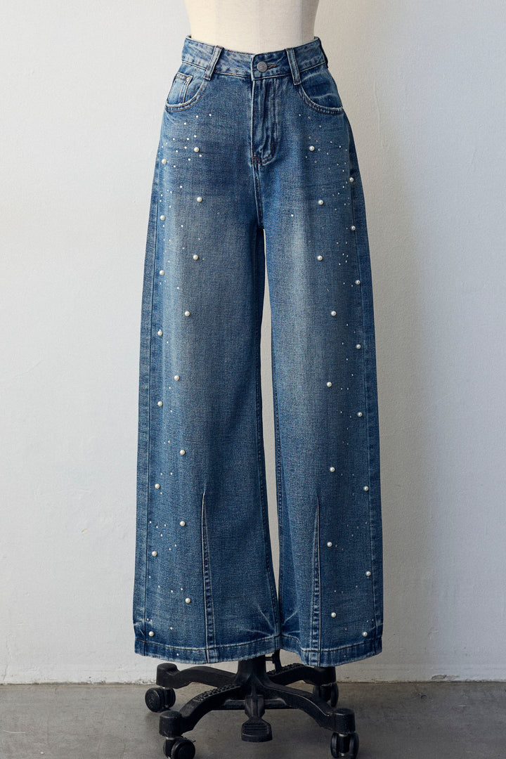 [予約]パールラインストーンハイウエストデニム