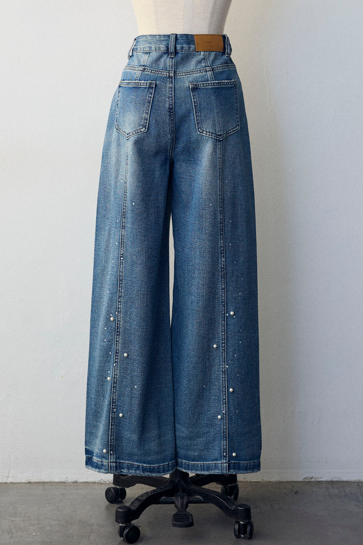 [予約]パールラインストーンハイウエストデニム
