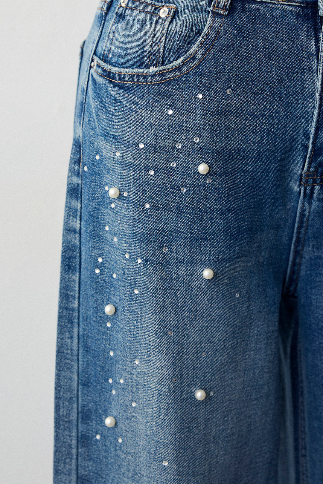 [予約]パールラインストーンハイウエストデニム