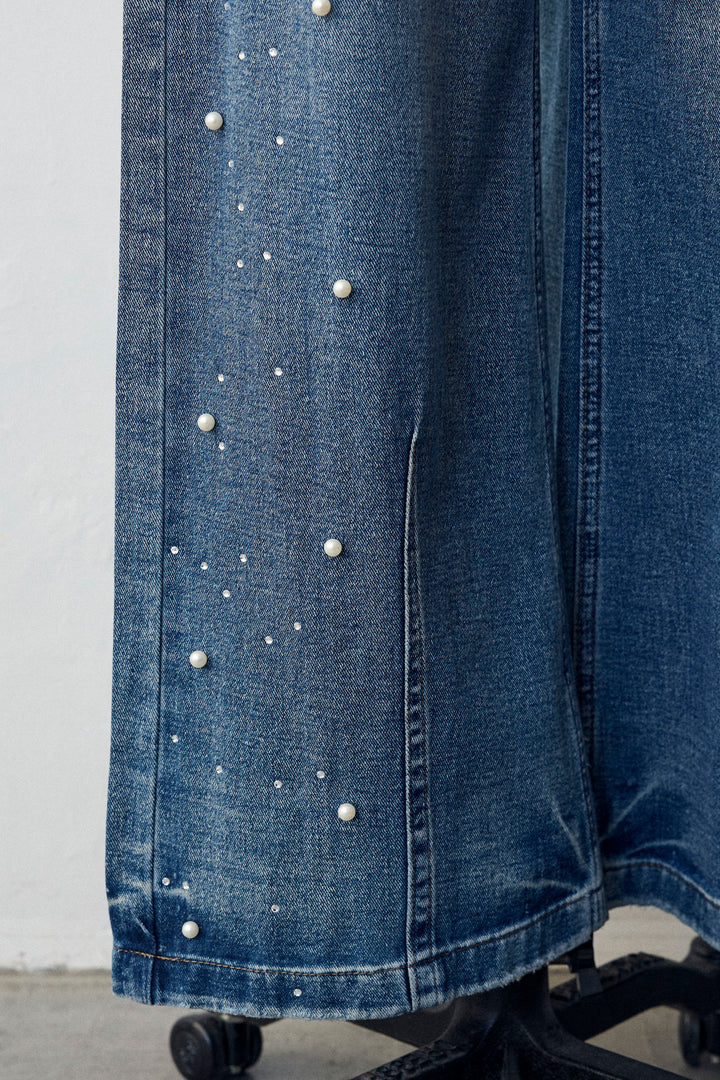[予約]パールラインストーンハイウエストデニム