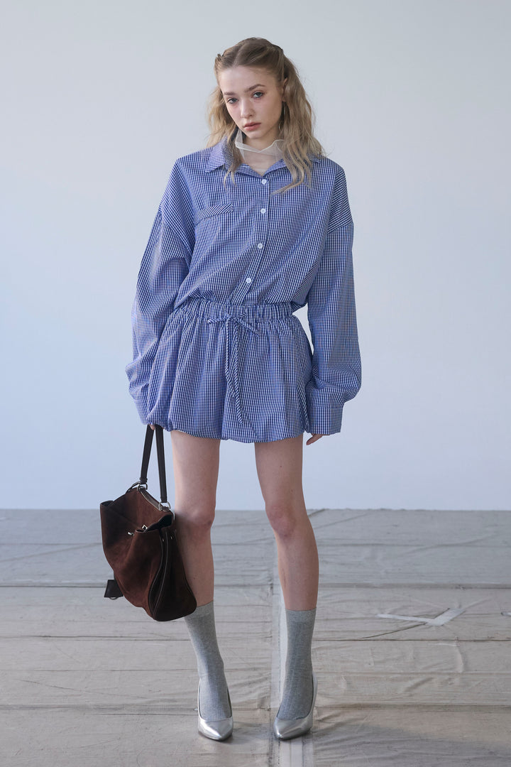 [予約]ギンガムチェックバルーンミニボトムセットアップ