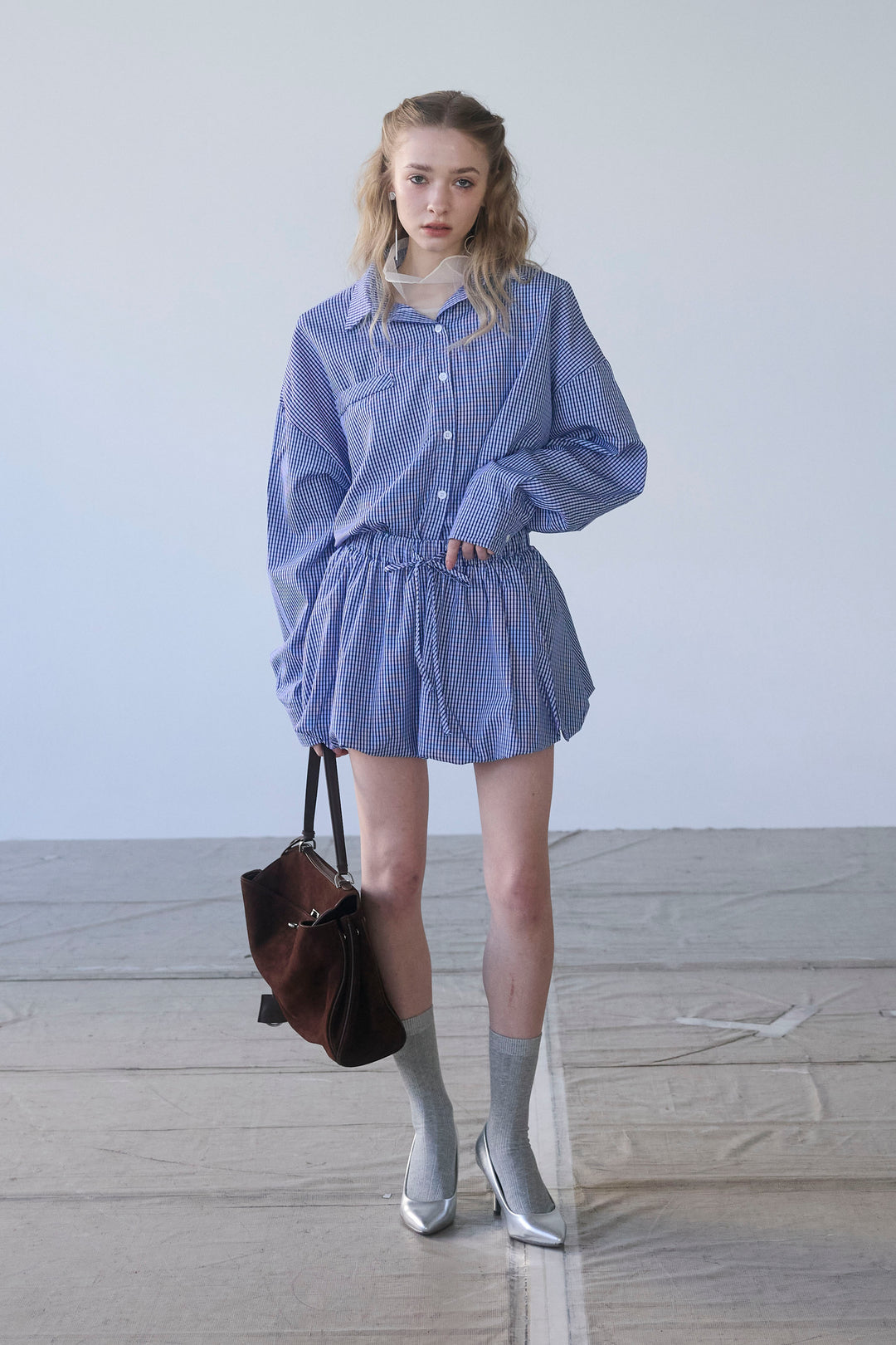 [予約]ギンガムチェックバルーンミニボトムセットアップ