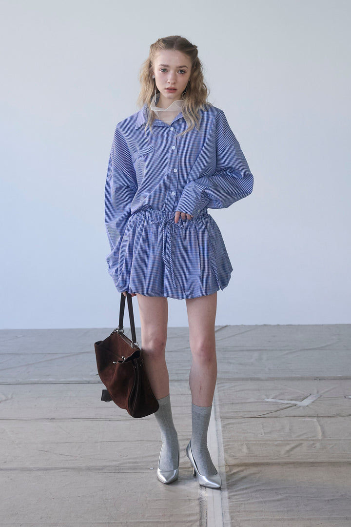[予約]ギンガムチェックバルーンミニボトムセットアップ