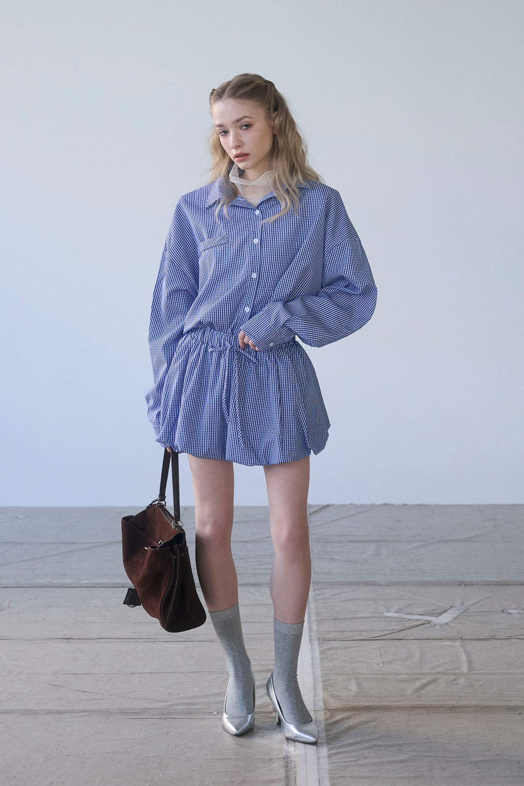 [予約]ギンガムチェックバルーンミニボトムセットアップ