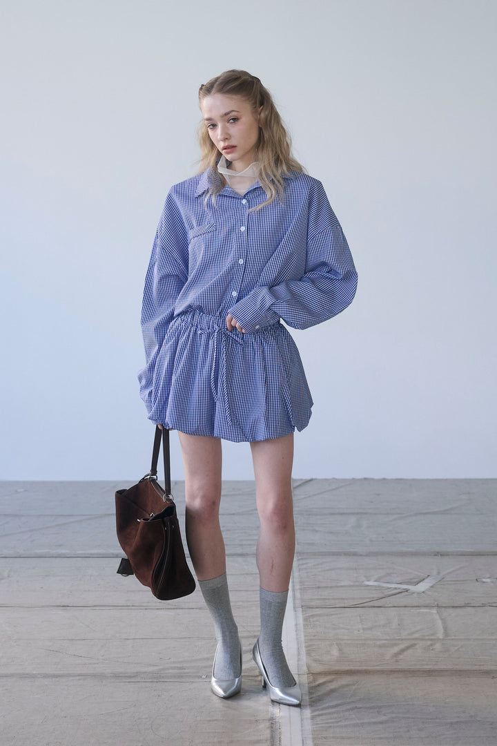 [予約]ギンガムチェックバルーンミニボトムセットアップ