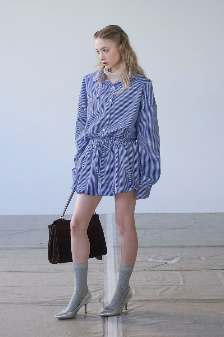 [予約]ギンガムチェックバルーンミニボトムセットアップ