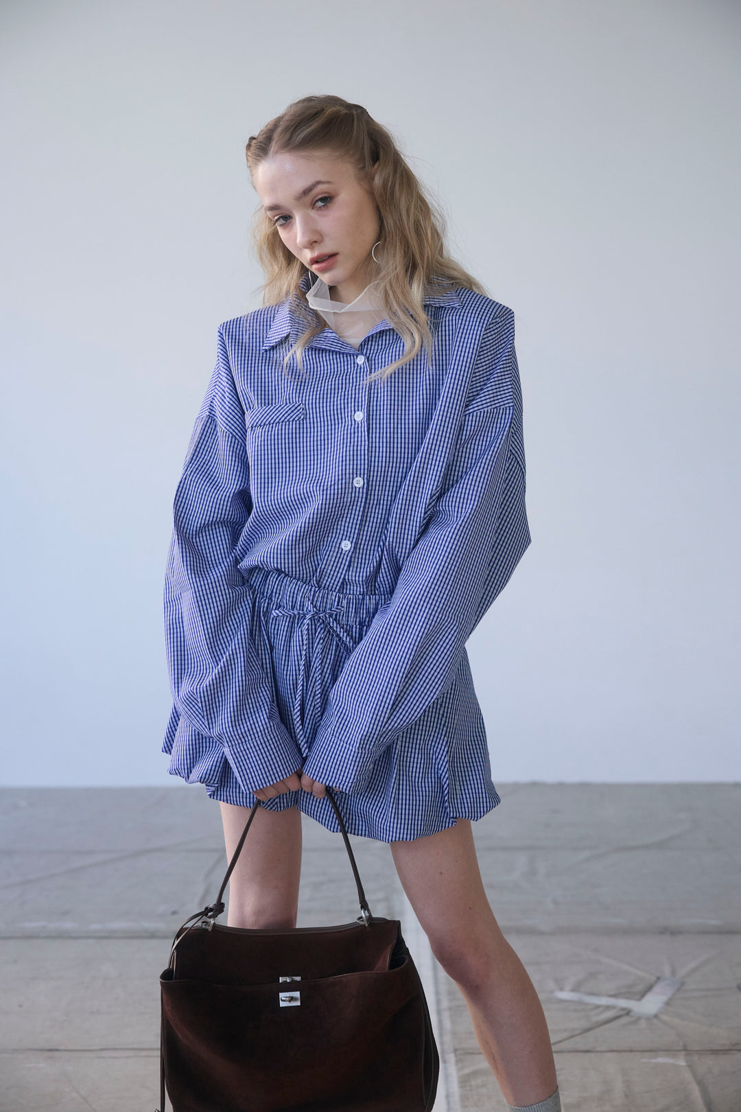 [予約]ギンガムチェックバルーンミニボトムセットアップ