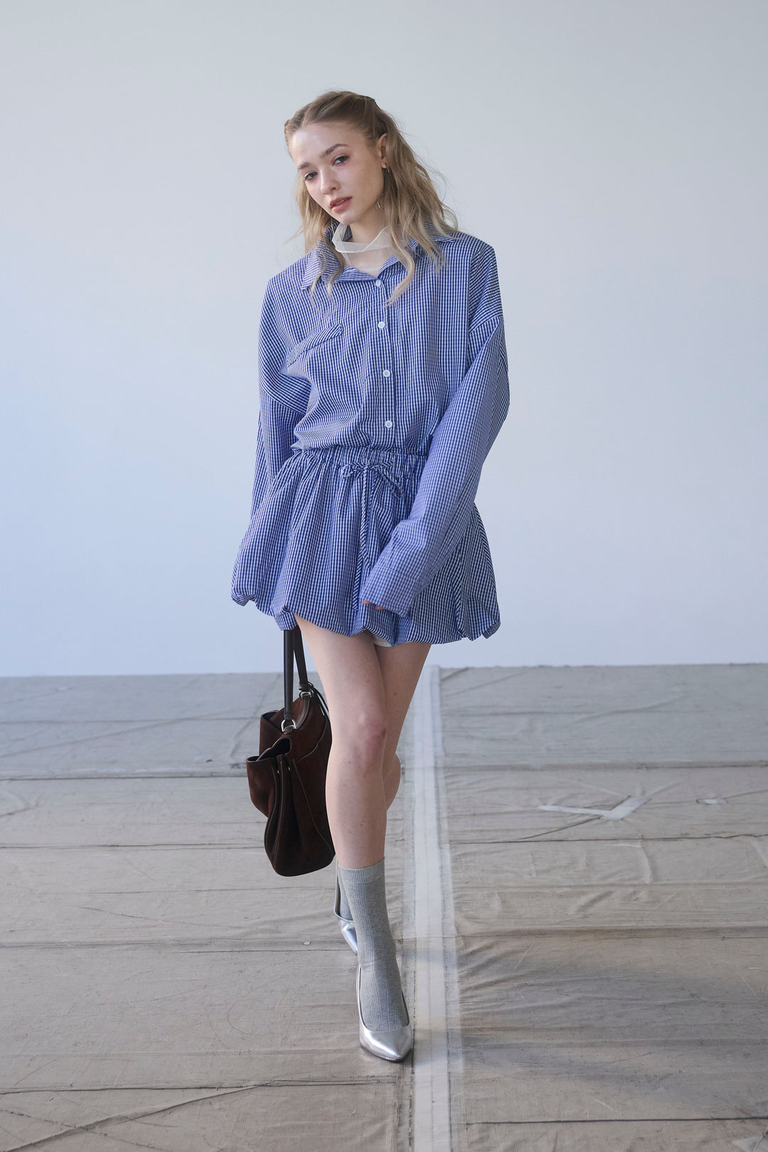 [予約]ギンガムチェックバルーンミニボトムセットアップ