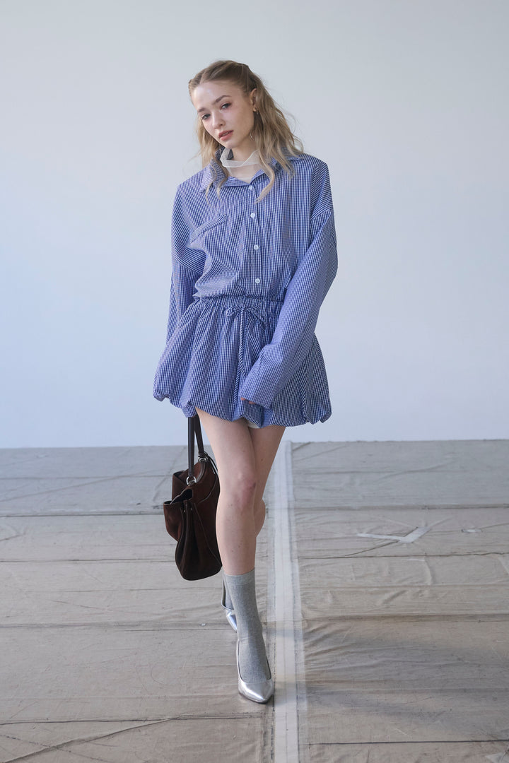 [予約]ギンガムチェックバルーンミニボトムセットアップ