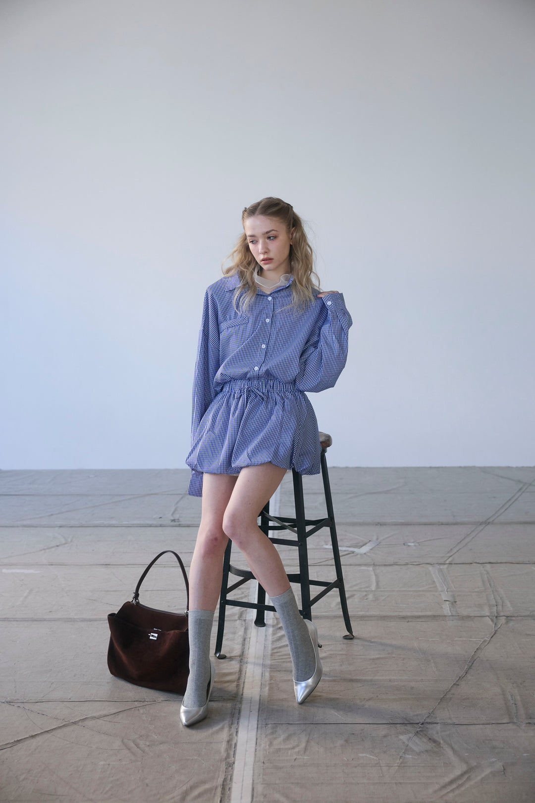 [予約]ギンガムチェックバルーンミニボトムセットアップ