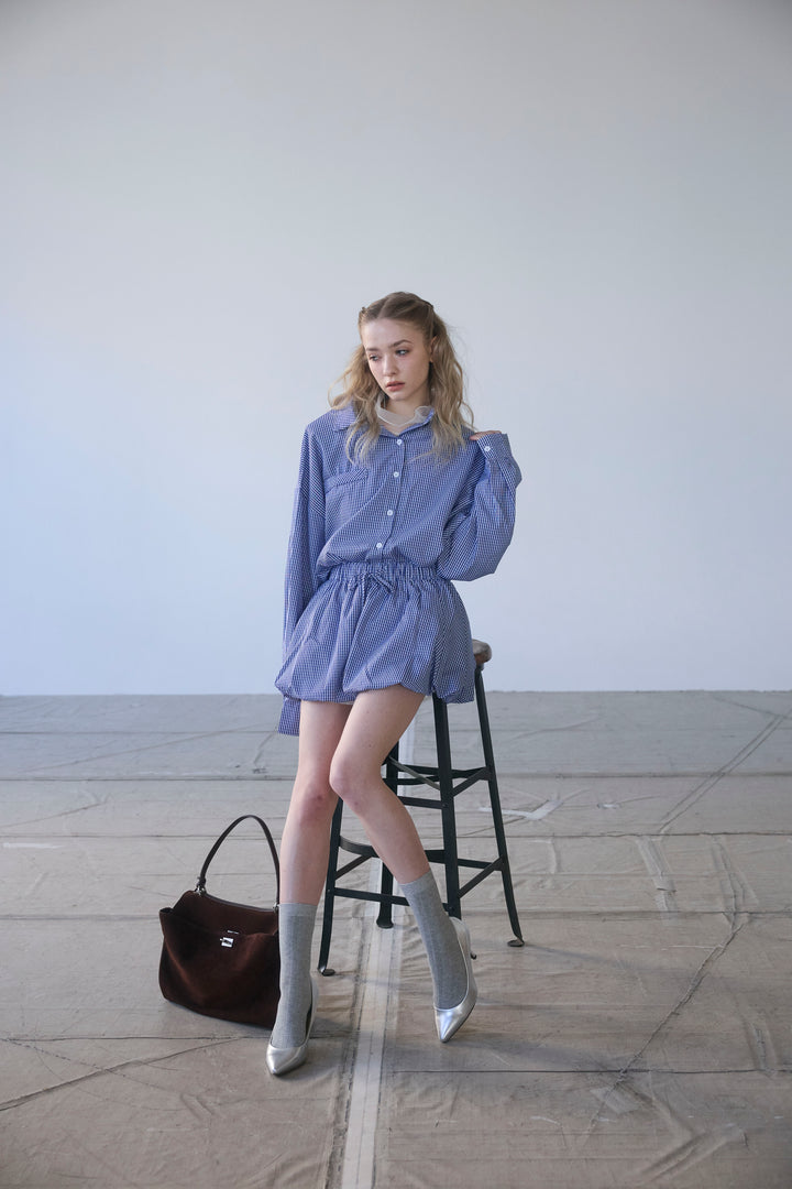 [予約]ギンガムチェックバルーンミニボトムセットアップ