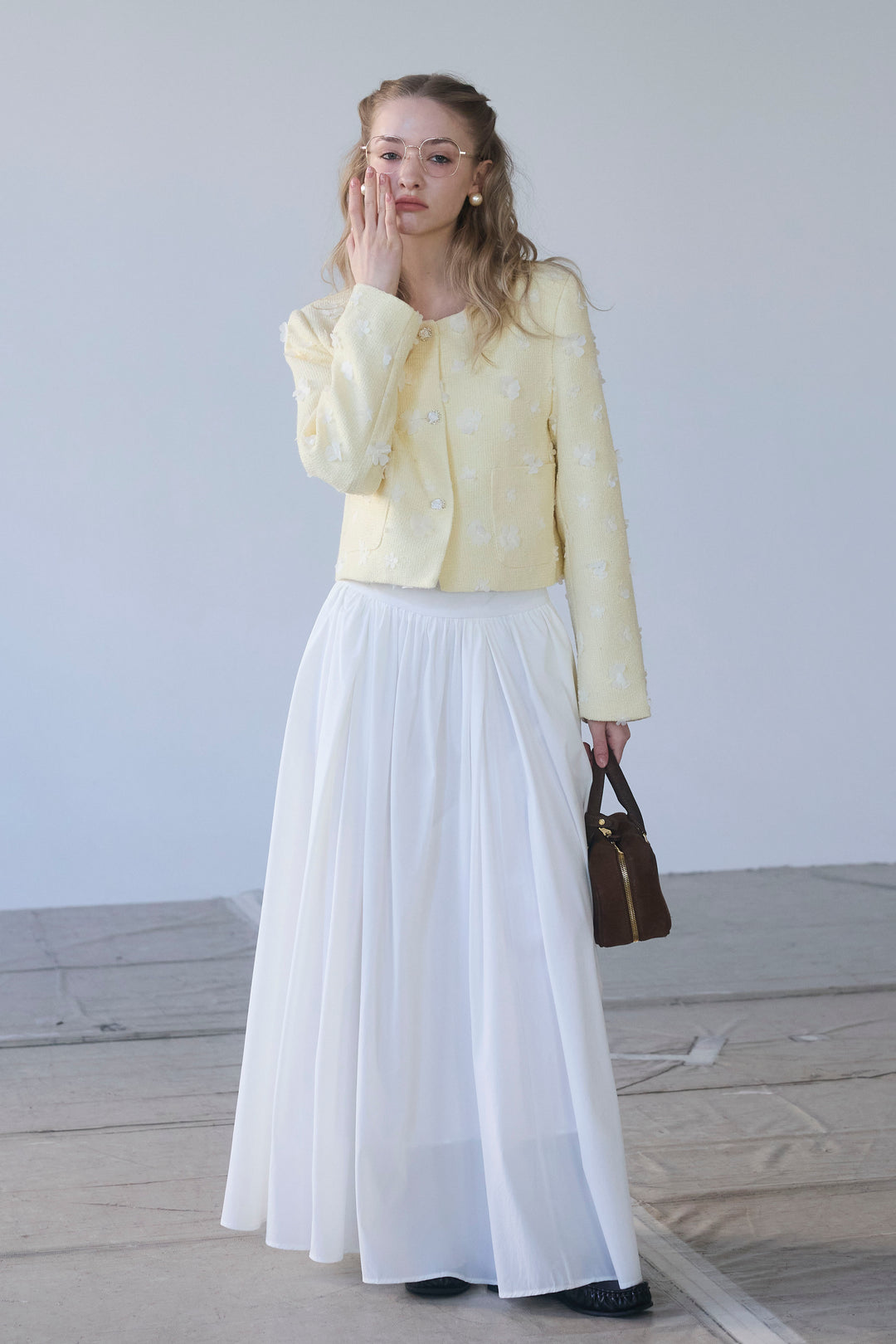 [予約]ギャザーフレア綿タッチスカート