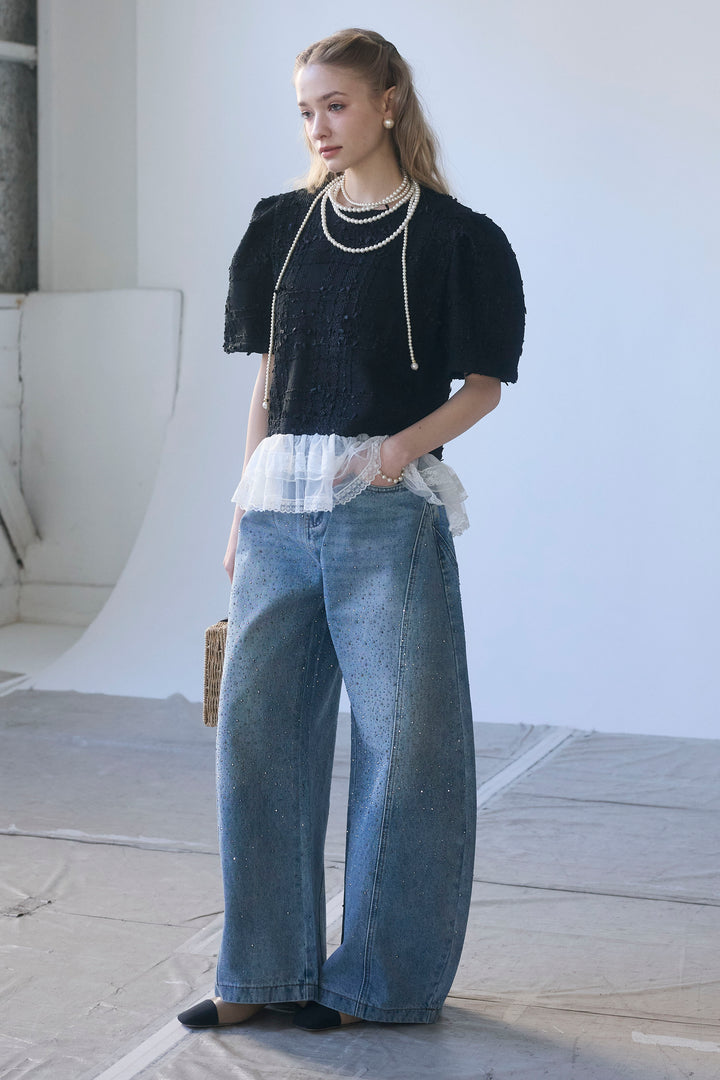 [予約]スパークルラインストーンカーブデニム