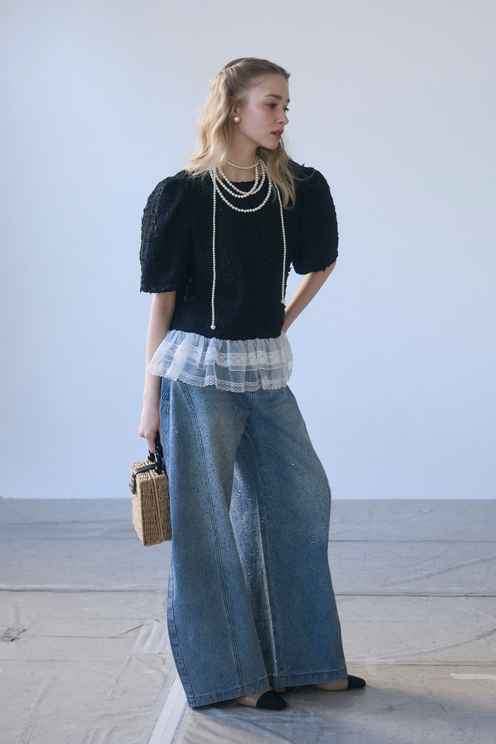 [予約]サマーツイード異素材ドッキングトップス