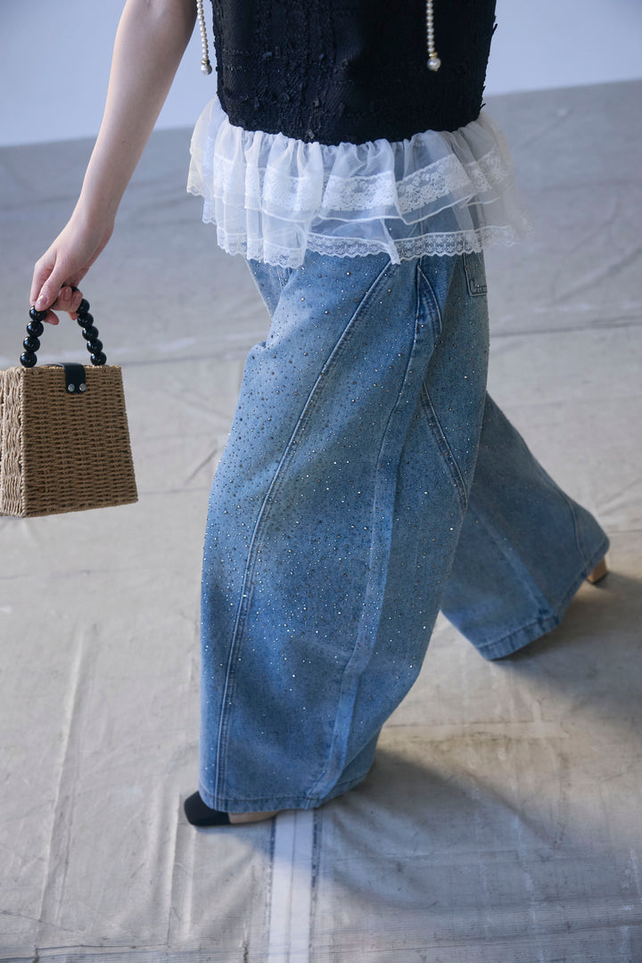 [予約]スパークルラインストーンカーブデニム