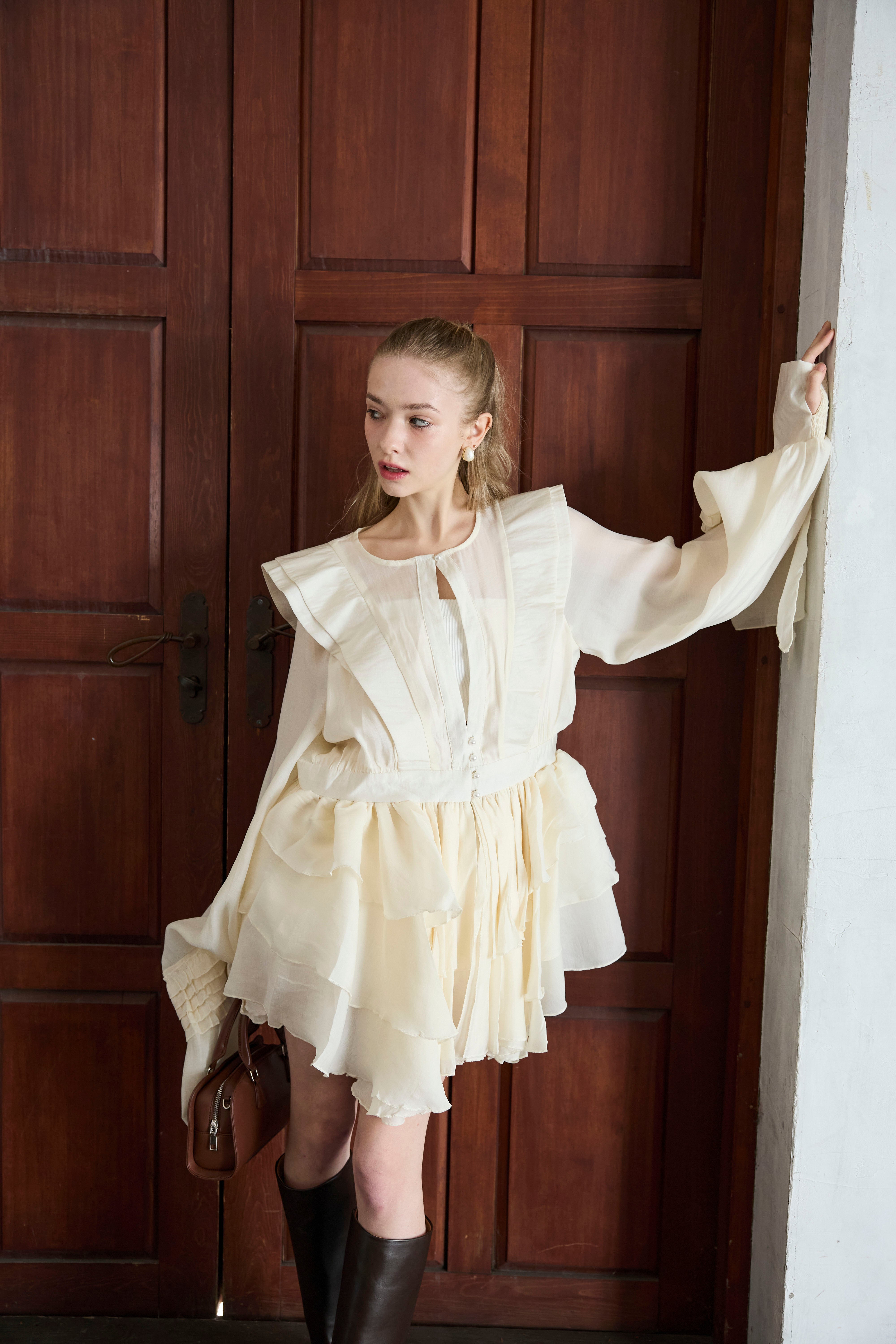 予約]フロートフリルティアードチュニック – Frene