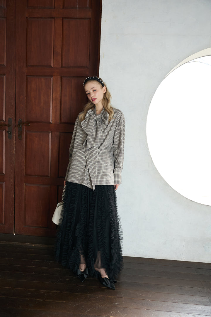 [予約]マルチパターンボウタイアシメシャツ