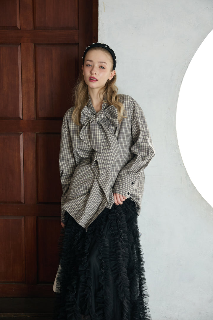 [予約]マルチパターンボウタイアシメシャツ