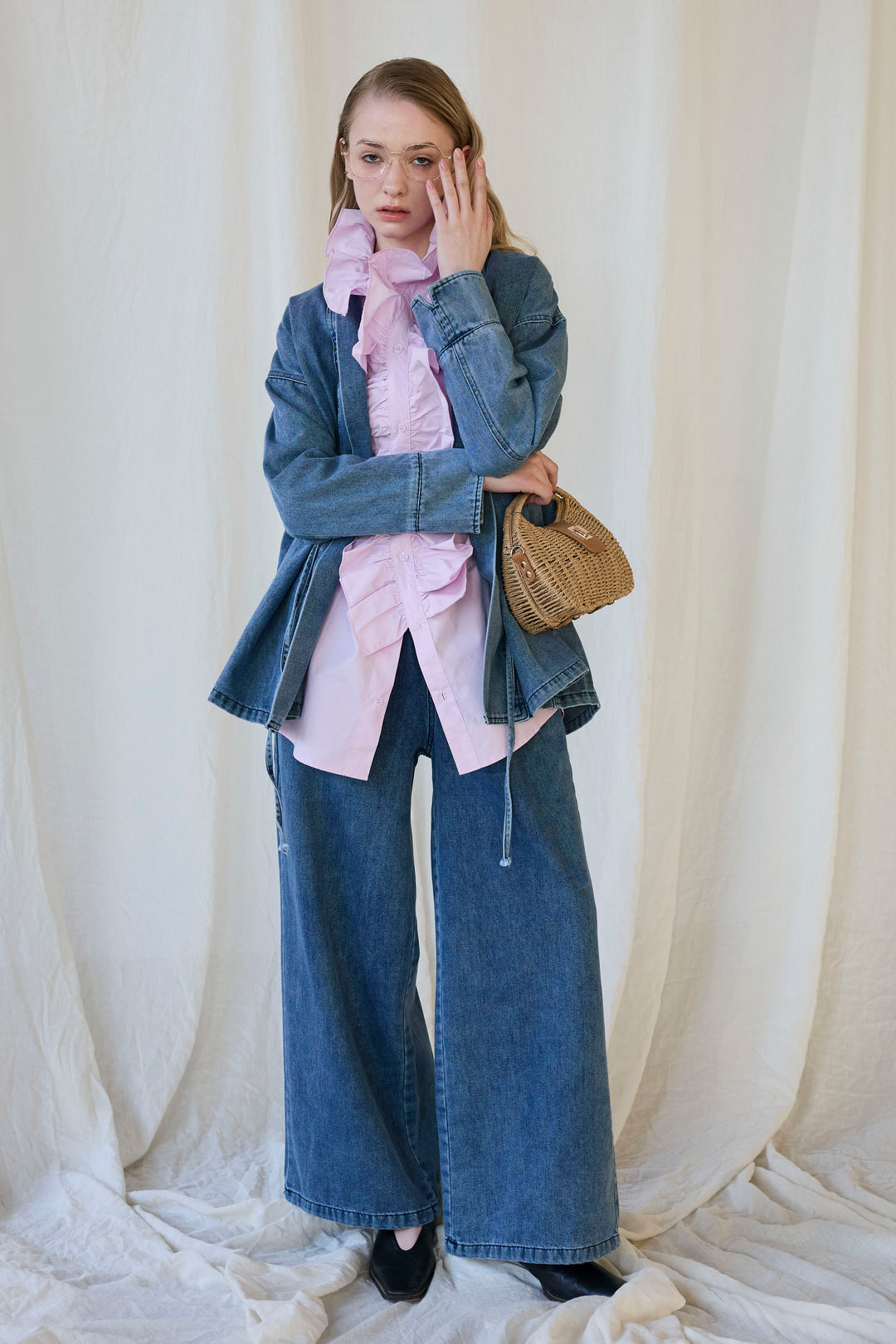 [予約]ノーカラーデニムルーズセットアップ