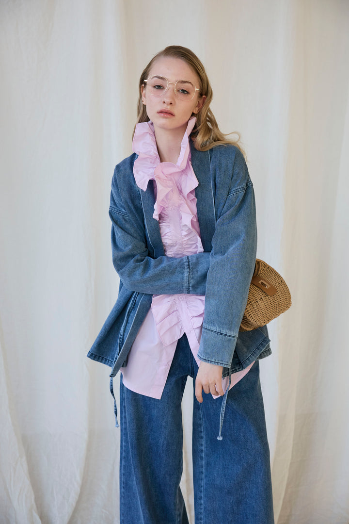 [予約]ノーカラーデニムルーズセットアップ