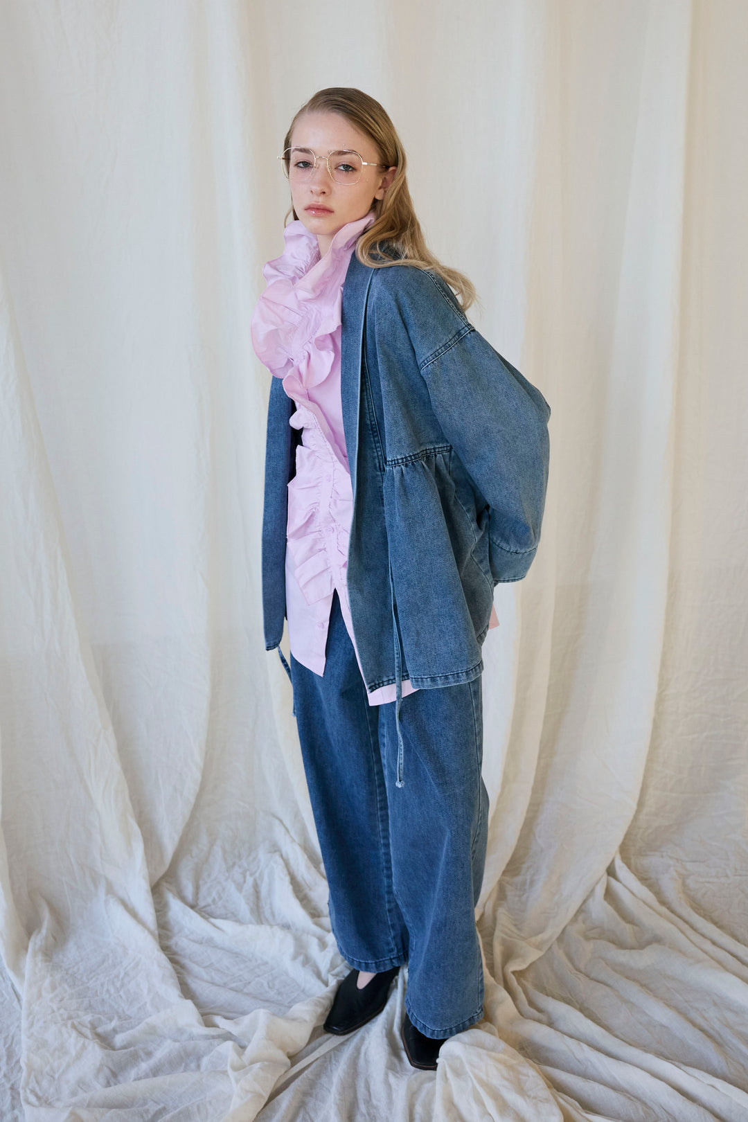 [予約]ノーカラーデニムルーズセットアップ