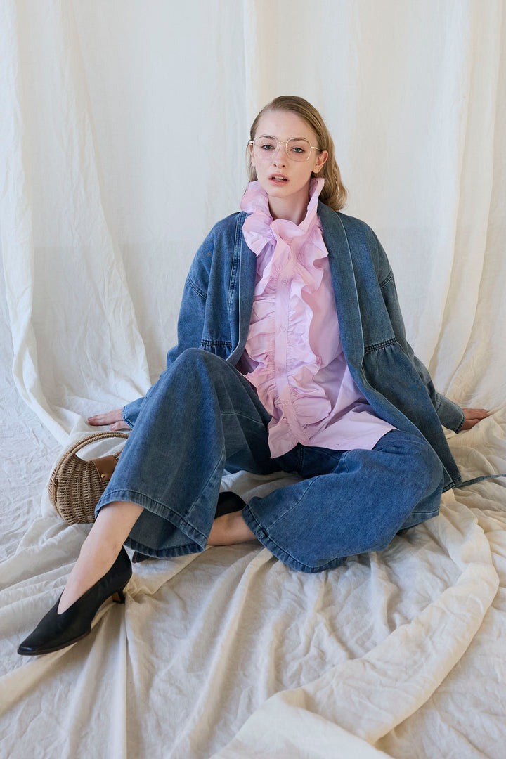 [予約]ノーカラーデニムルーズセットアップ