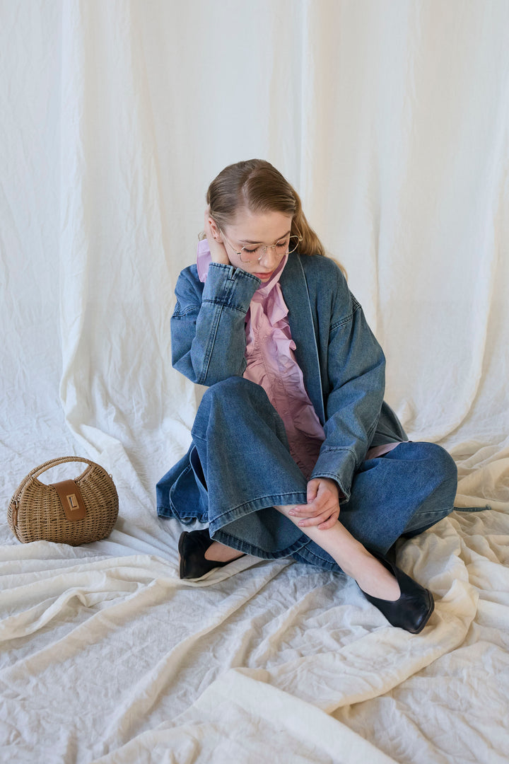 [予約]ノーカラーデニムルーズセットアップ