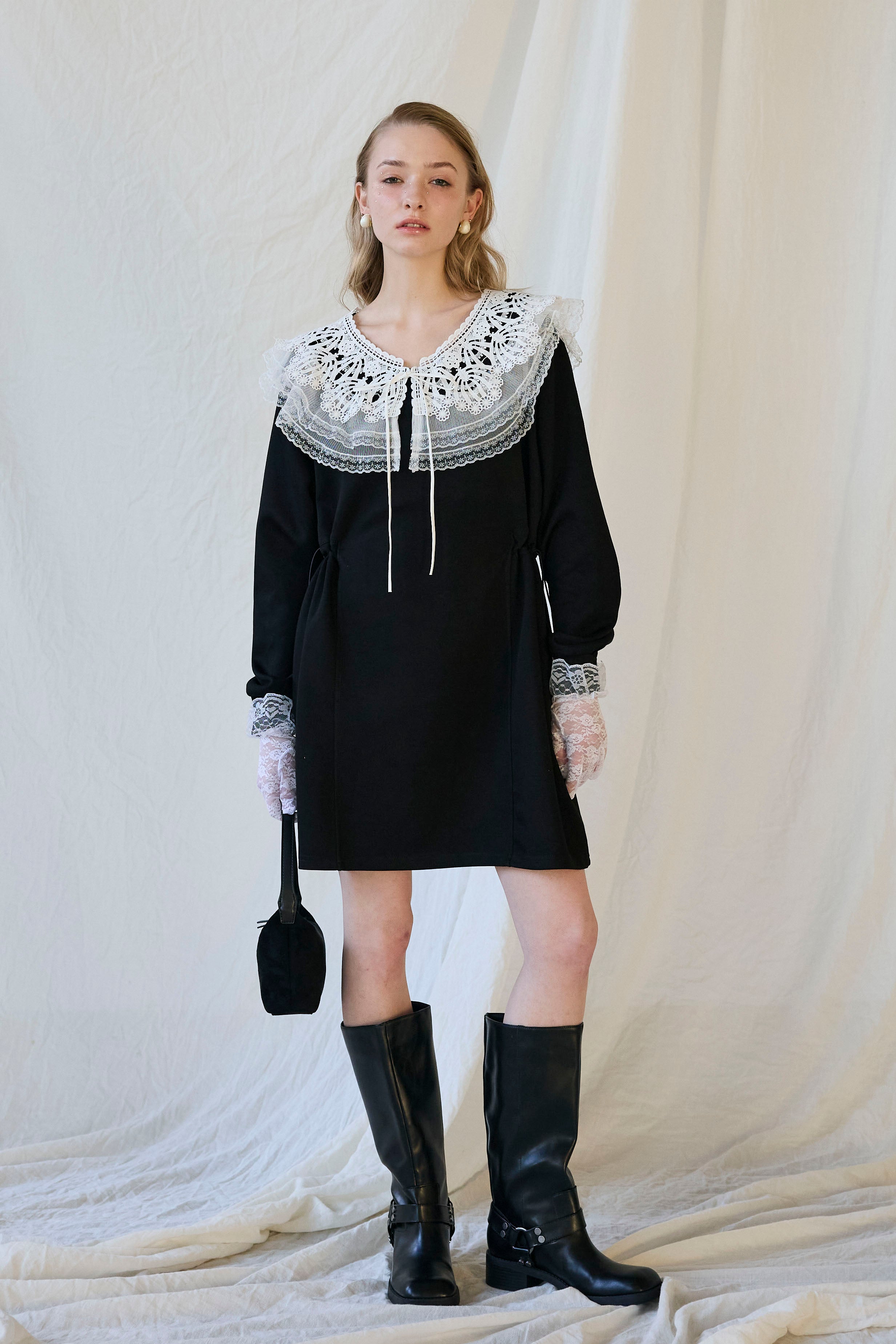 予約]ダブルレースカラーウエストシェイプミニワンピ – Frene